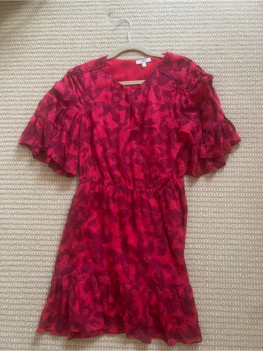 Joie Red Floral Ruffle Sleeve Dress